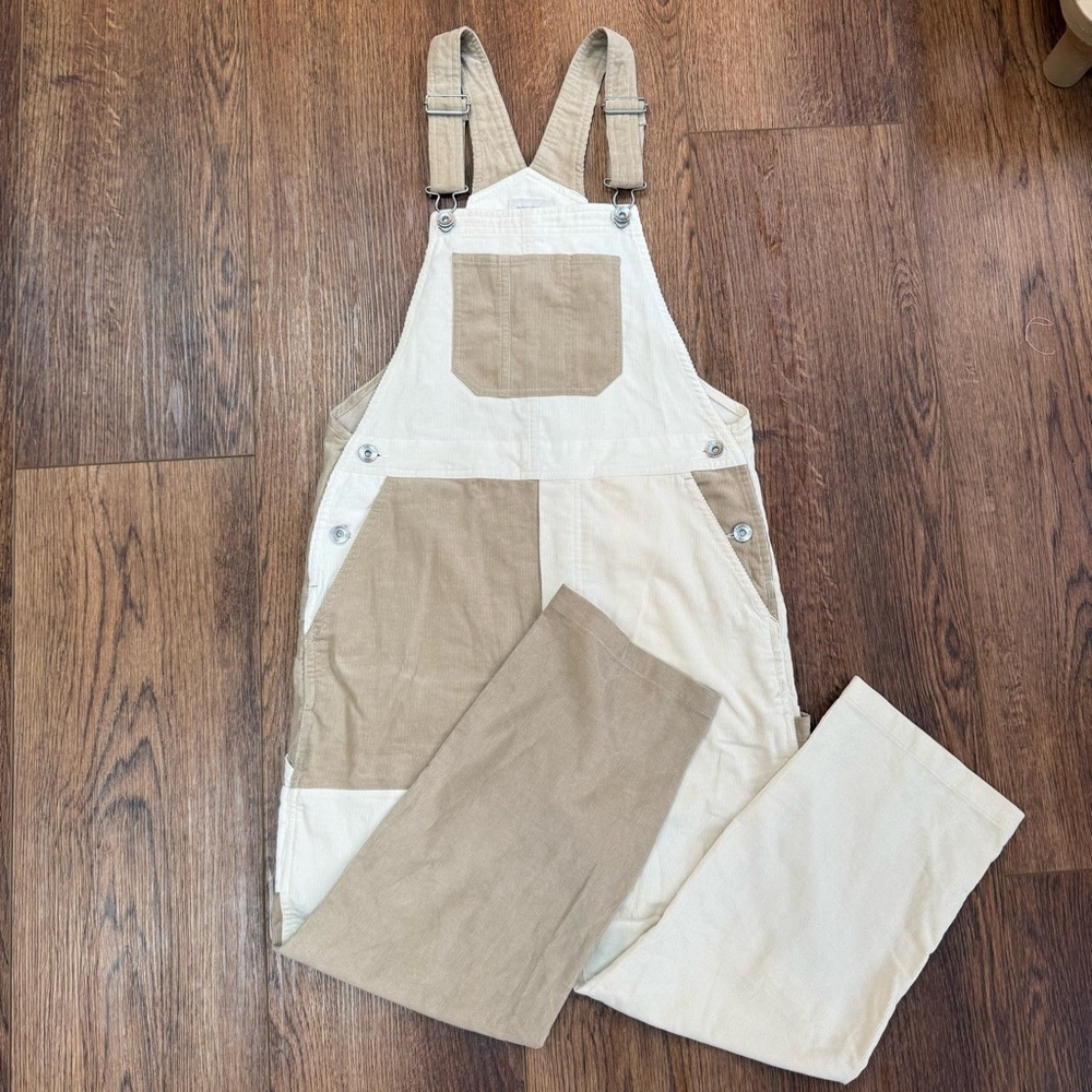 Neutral Two-Tone Cotton Overalls - Beige & Cream